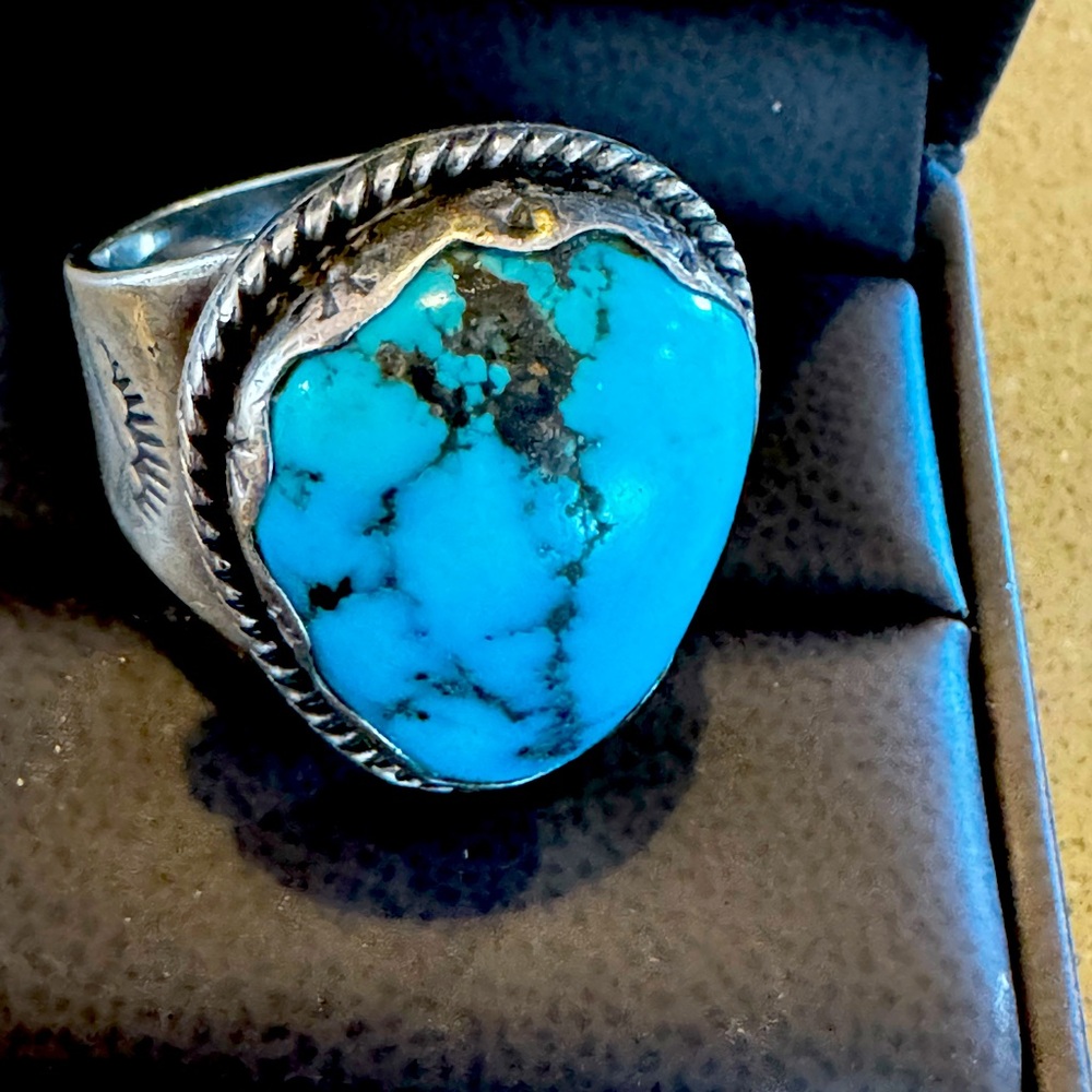 Native American Turquoise and Sterling Ring 10.5